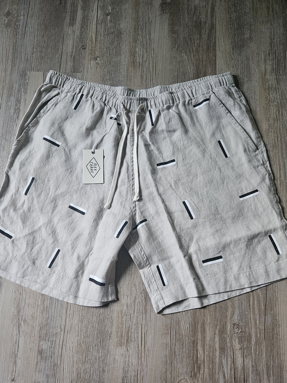 NWT Alex Crane Men's Light Beige 100% Linen Stripped Drawstring Shorts XL